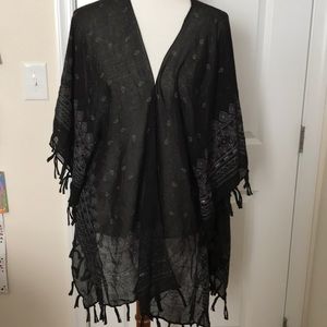 Sheer Print Poncho, One Size